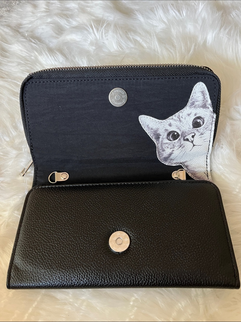 🆕 Peeking Cat Wallet Black White Zip Up Strap Gift Purse Book Modern Art Design - Picture 5 of 11